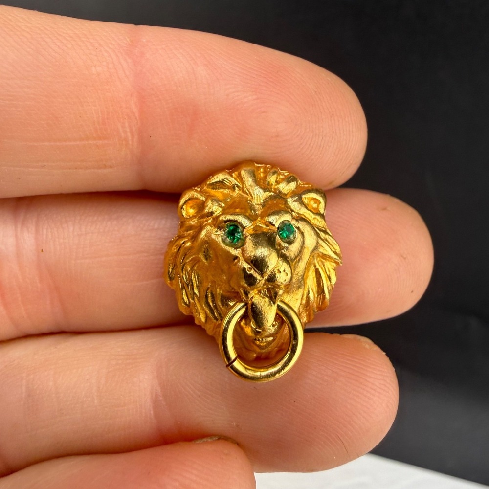 Vintage Napier Brooch Lion Door Knocker Gold Tone Signed